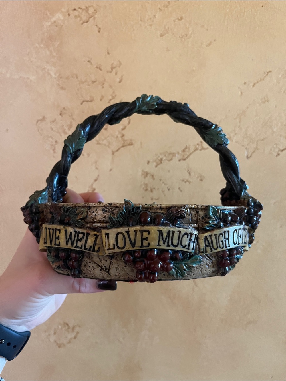 Vintage Live Well Love Much Laugh Often Grape Decorative Basket